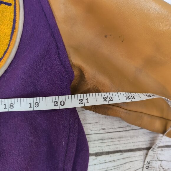Vintage 1971 Varsity Letterman Jacket Purple Wool Leather Sleeves – Men’s 38 - Picture 9 of 13